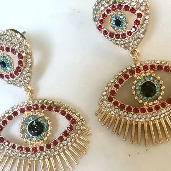 NEW! Bling Evil Eye and Heart Statement Earrings - Picture 5 of 12